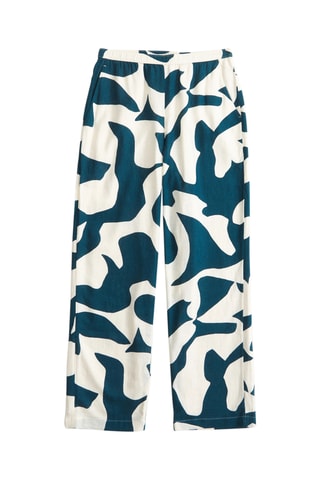 Pantalon straight en lin - Bleu pétrole et blanc