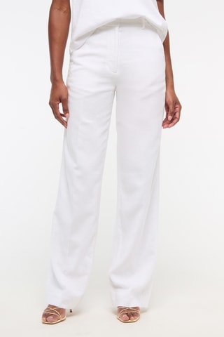 Pantalón wide leg de tiro alto de lino - Blanco