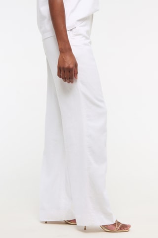 Pantalón wide leg de tiro alto de lino - Blanco