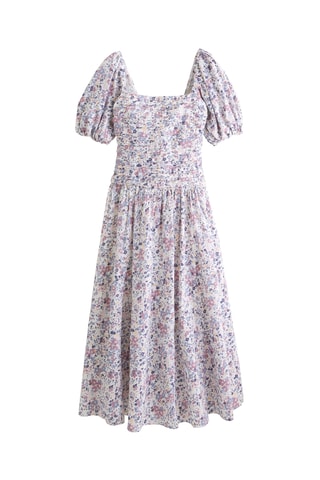Robe midi en lin - Blanc et bleu marine