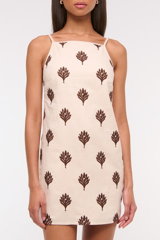 Robe droite en lin - Marron foncé et blanc