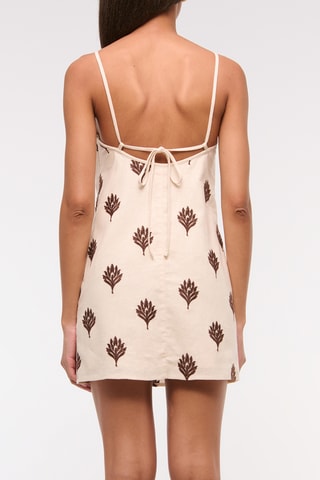 Robe droite en lin - Marron foncé et blanc