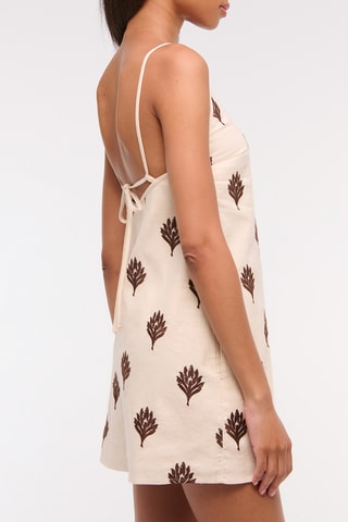 Robe droite en lin - Marron foncé et blanc