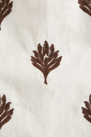 Robe droite en lin - Marron foncé et blanc