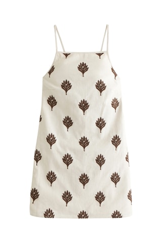 Robe droite en lin - Marron foncé et blanc