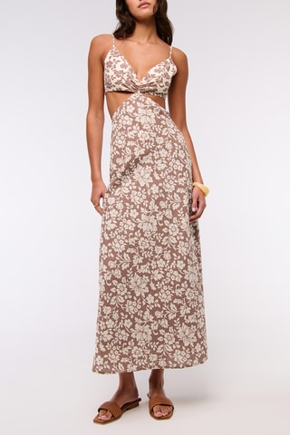 Robe midi en lin - Marron