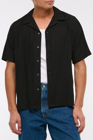 Chemise straight en lin - Noir