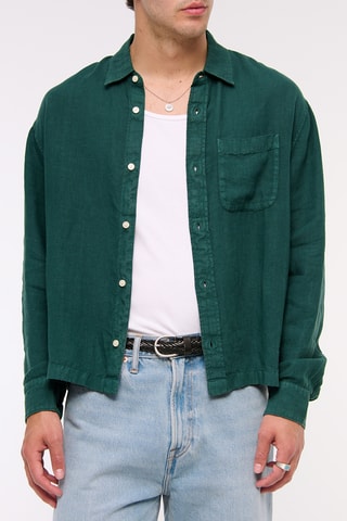 Chemise straight en lin - Vert foncé