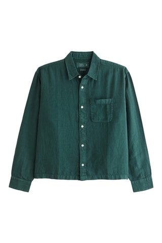 Chemise straight en lin - Vert foncé