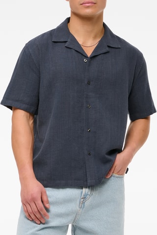 Chemise straight en lin - Bleu marine