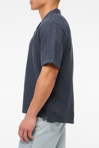 Chemise straight en lin - Bleu marine