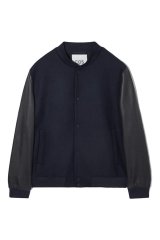 Giubbotto in lana e pelle - Navy