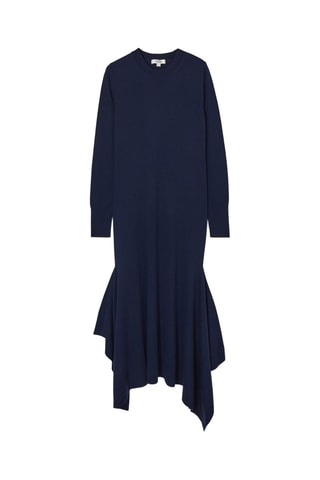 Vestido comprido em lã - Azul-marinho