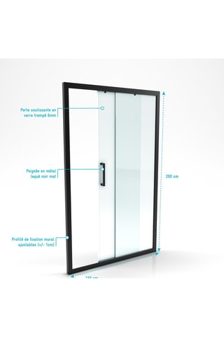 Parete porta doccia scorrevole - Trasparente e nero - 120 x 200 cm