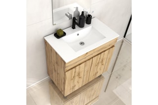 Mobile bagno 2 ante Timber - Effetto legno e bianco