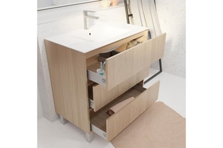 Mobile bagno 3 cassetti e lavabo - Effetto rovere chiaro