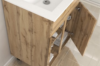 Set mobile bagno 2 ante e lavabo - Effetto rovere industriale e bianco