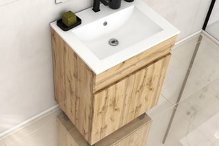 Set mobile bagno 2 ante e lavabo - Effetto rovere industriale e bianco