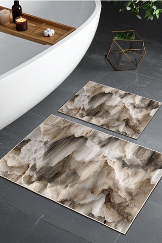 2 tappetini bagno - Marrone chiaro e bianco - 50 x 60/60 x 100 cm