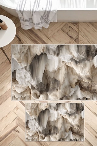 2 tappetini bagno - Marrone chiaro e bianco - 50 x 60/60 x 100 cm