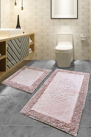 2 tappetini bagno - Rosa - 50 x 60 cm e 60 x 100 cm