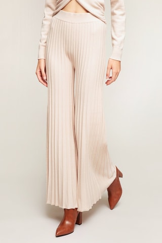Pantalón palazzo plisado de tiro alto - Beige