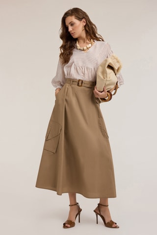 Falda midi de talle alto - Beige
