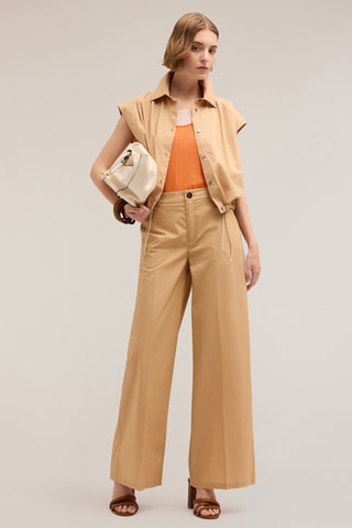 Pantalón wide leg de tiro alto - Beige