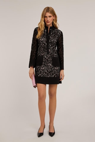 Vestido recto de encaje - Negro