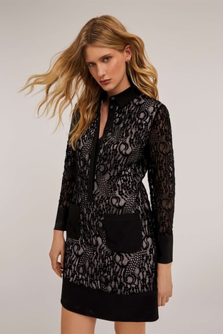 Vestido recto de encaje - Negro
