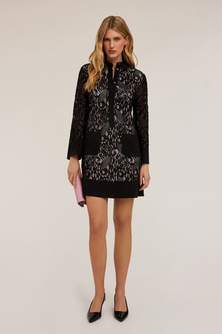Vestido recto de encaje - Negro