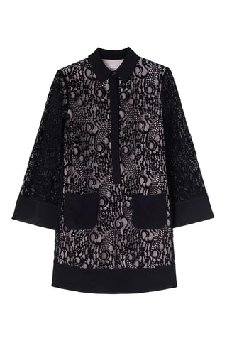 Vestido recto de encaje - Negro