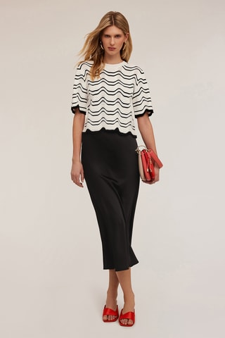 Falda midi de lino de talle alto - Negro