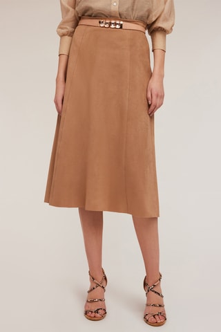 Falda midi de talle alto - Beige