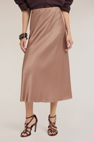 Falda midi de talle alto - Beige