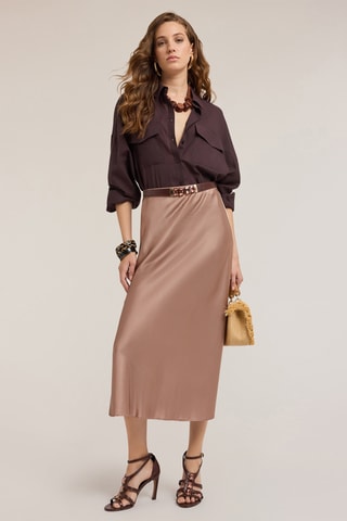 Falda midi de talle alto - Beige