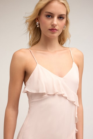 Vestido midi de lino - Rojo