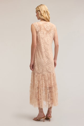 Vestido largo de encaje - Beige