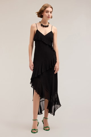 Vestido midi de lino - Negro