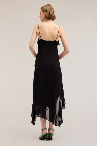 Vestido midi de lino - Negro