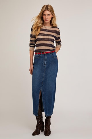 Falda midi vaquera de talle alto - Azul