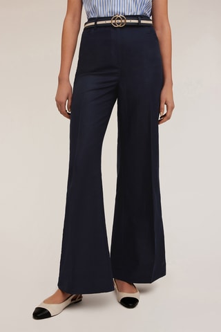Pantalón wide leg de lino de tiro alto - Azul