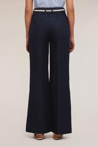 Pantalón wide leg de lino de tiro alto - Azul