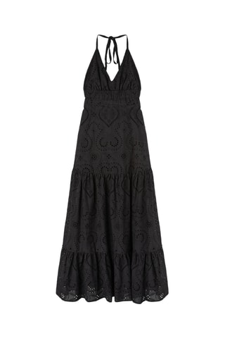 Vestido largo con bordado inglés - Negro