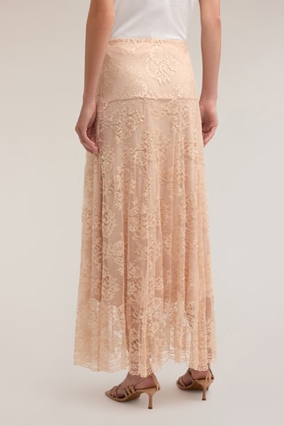Falda larga de encaje de talle alto - Beige