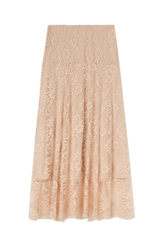 Falda larga de encaje de talle alto - Beige