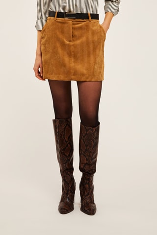 Minifalda de terciopelo de talle alto - Beige