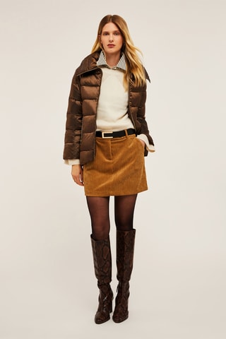 Minifalda de terciopelo de talle alto - Beige
