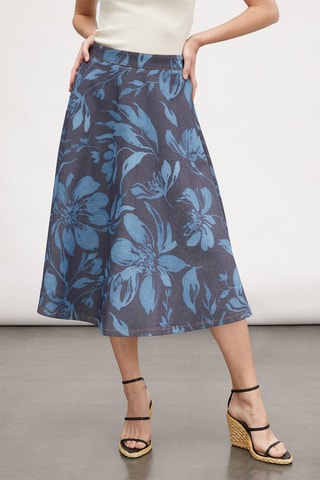 Falda midi vaquera de talle alto - Azul