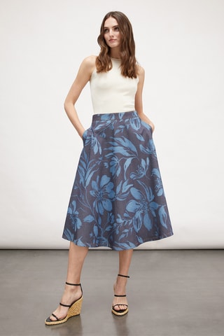 Falda midi vaquera de talle alto - Azul